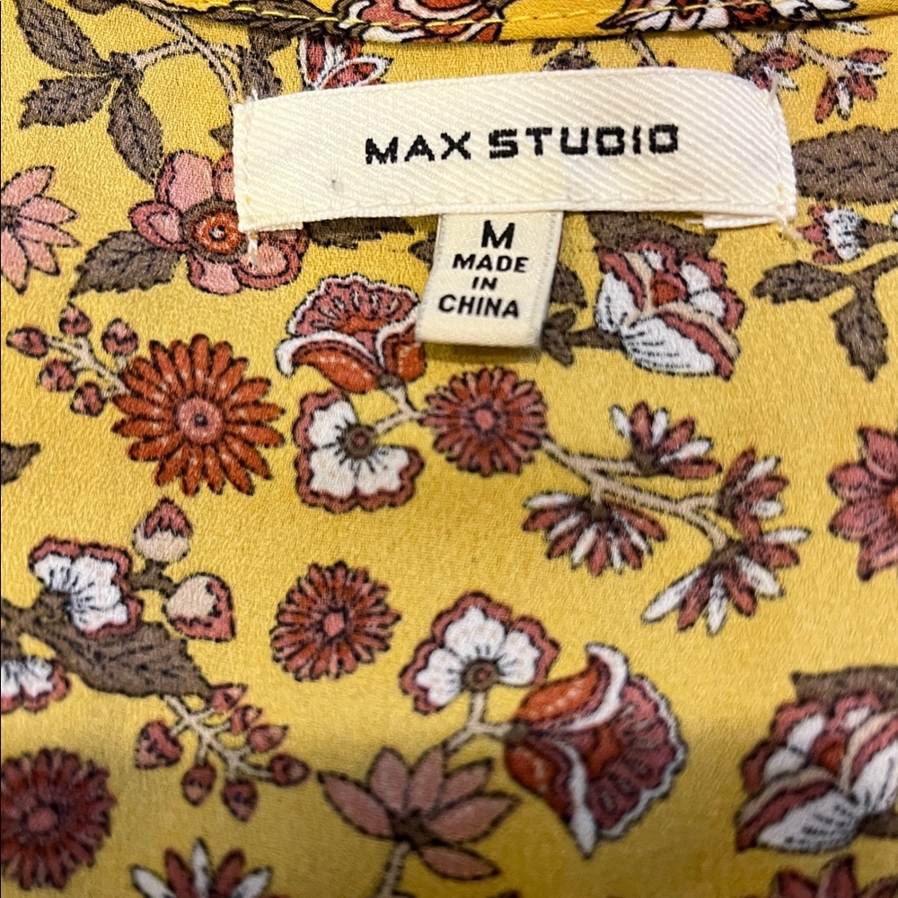 Max Studio Floral Pleated V Neck Tie Waist Blouse Top Size Medium - Picture 7 of 8